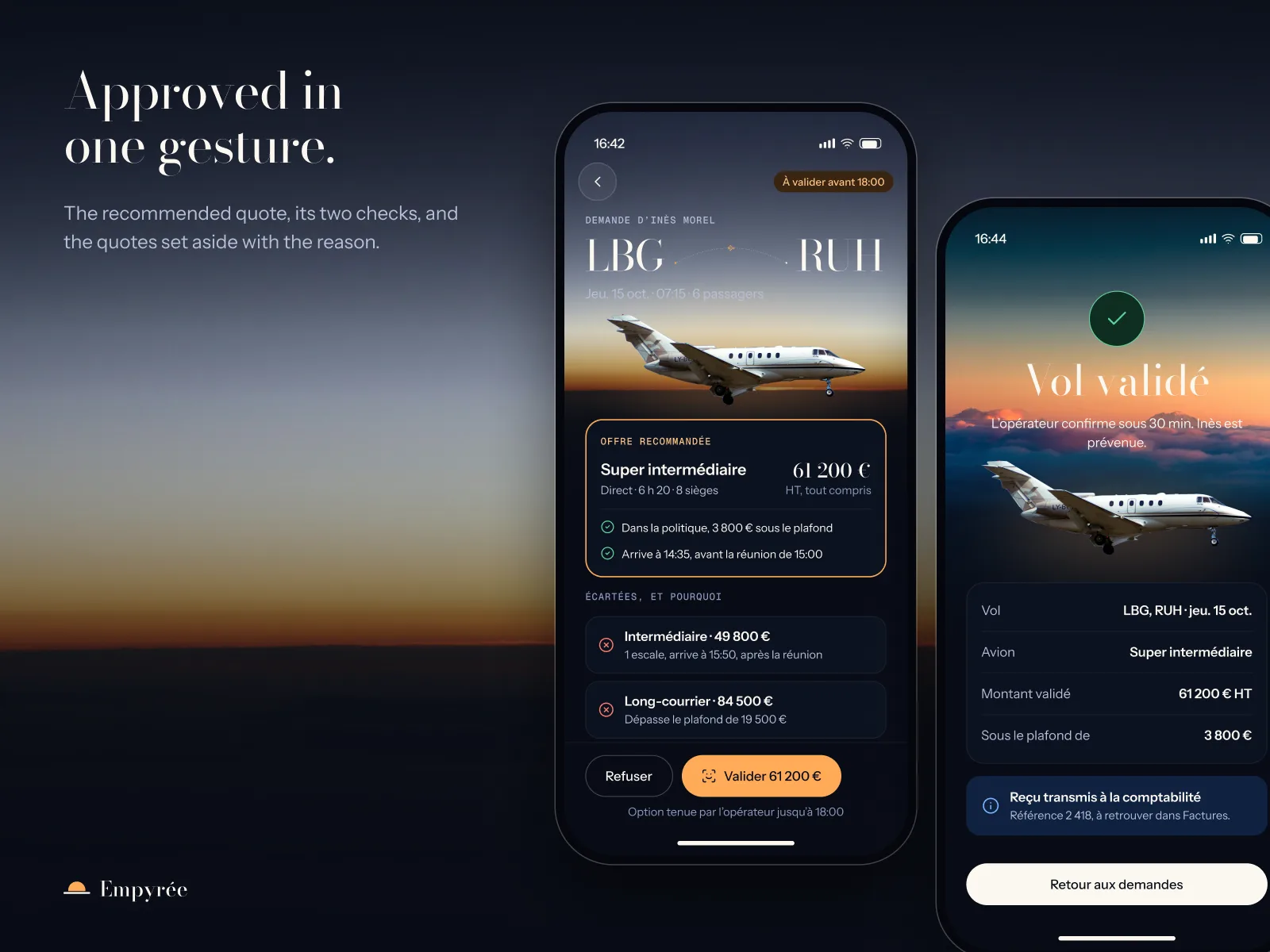 Empyrée : validation en un geste sur mobile