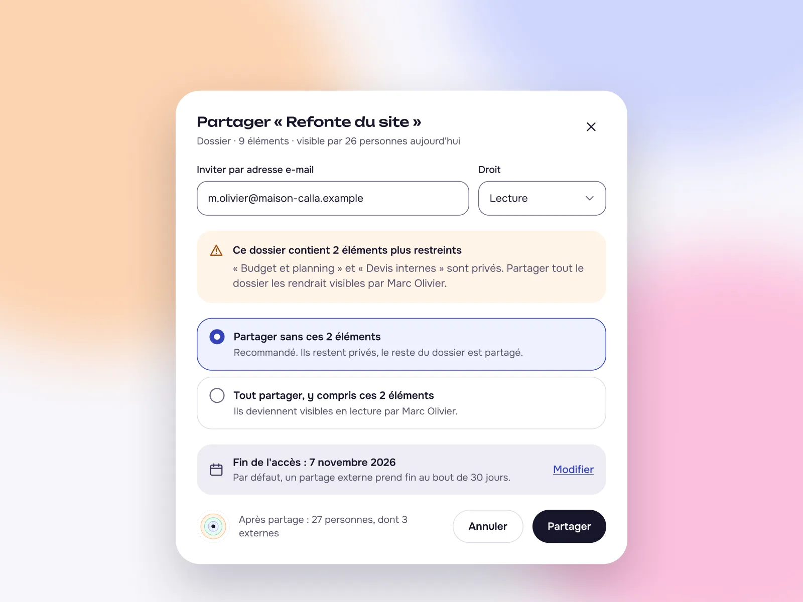 Nuée : un avertissement avant un partage externe