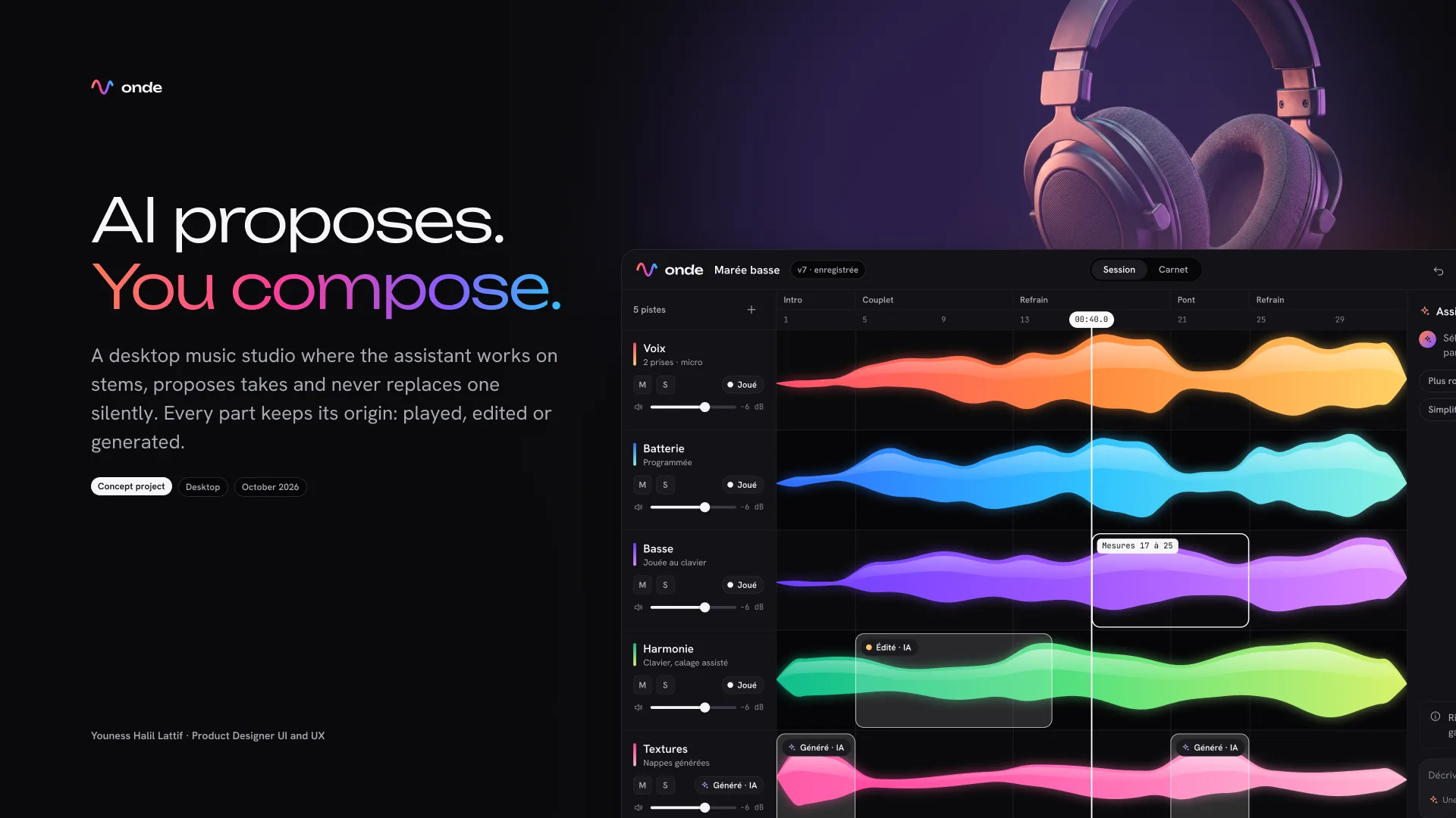 Onde, studio de musique assisté par IA (projet concept), vue d’ensemble