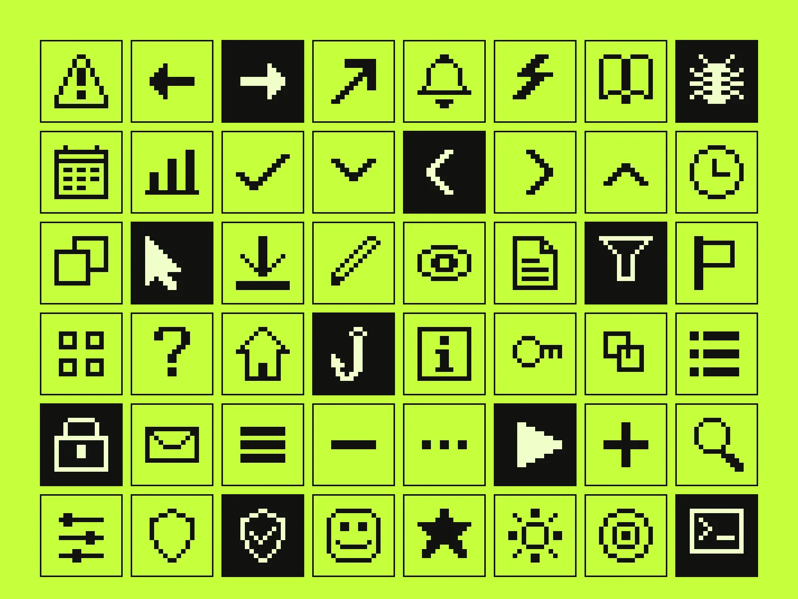 Parade : 52 icônes bitmap sur une grille de 12 pixels