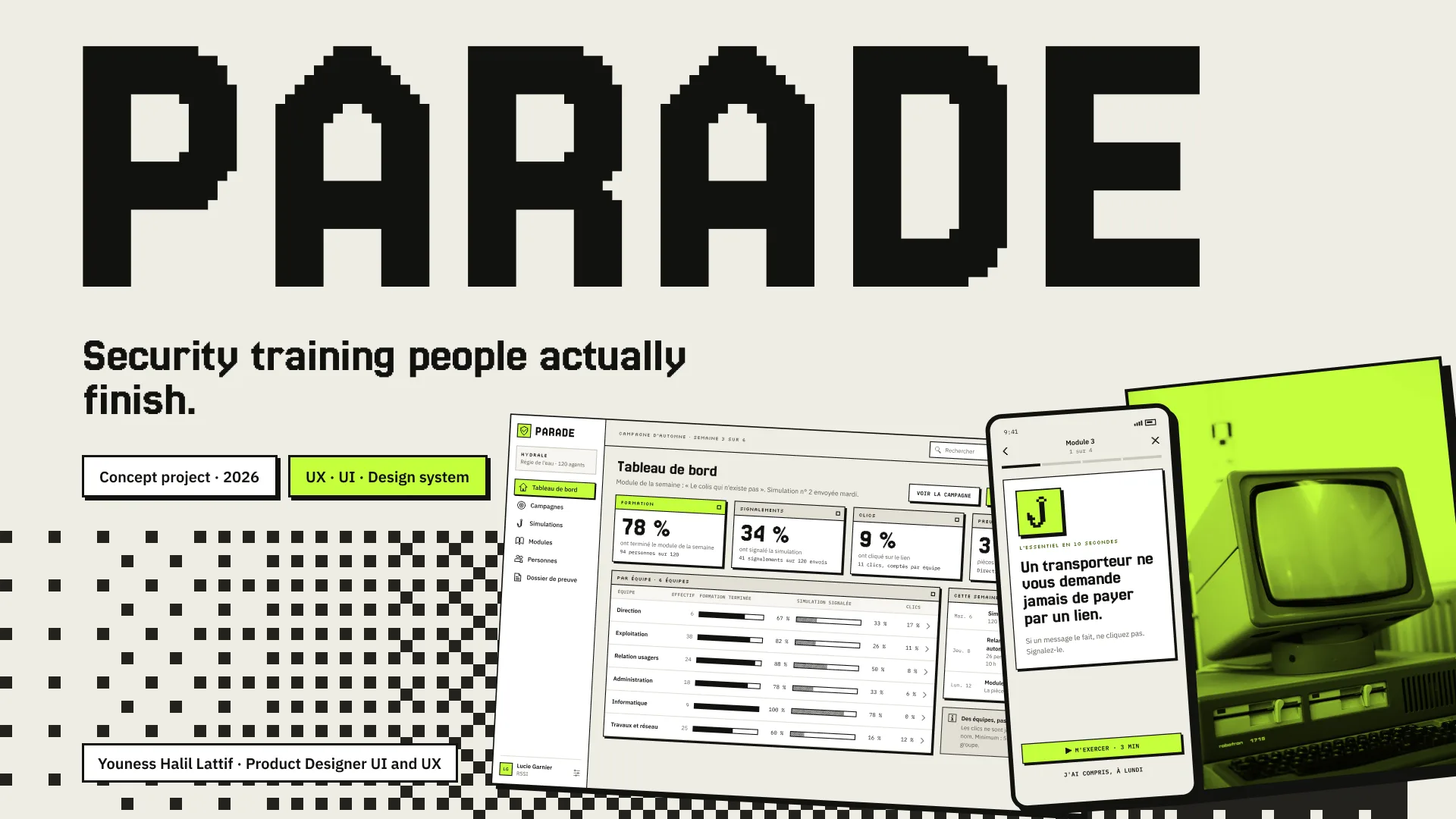 Parade, plateforme de sensibilisation à la cybersécurité (projet concept), vue d’ensemble